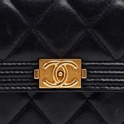 Pre Owned Chanel Black Quilted Leather Boy Long Flap Continental Wallet
