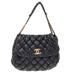 Pre Owned Chanel Black Bubble Quilted Leather Flap Bag