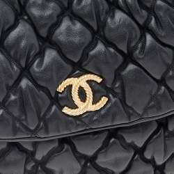 Pre Owned Chanel Black Bubble Quilted Leather Flap Bag