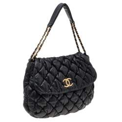 Pre Owned Chanel Black Bubble Quilted Leather Flap Bag