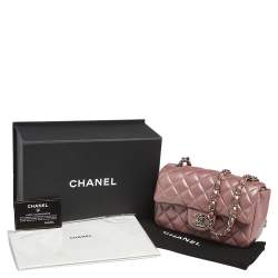 Pre Owned حقيبة ميني شانيل كلاسيك جلد مبطن وردي ميتاليك  مستطيلة بقلاب 