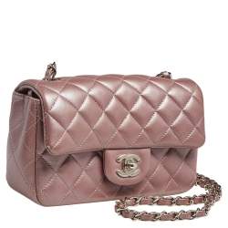 Pre Owned حقيبة ميني شانيل كلاسيك جلد مبطن وردي ميتاليك مستطيلة بقلاب 