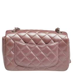 Pre Owned حقيبة ميني شانيل كلاسيك جلد مبطن وردي ميتاليك مستطيلة بقلاب 