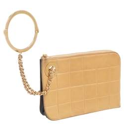 Chanel Cream/Black Cube Quilted Leather Timeless Handcuff Wristlet Clutch