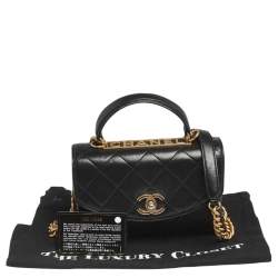 Pre Owned Chanel Black Quilted Lambskin Leather Trendy CC Flap Top Handle Bag