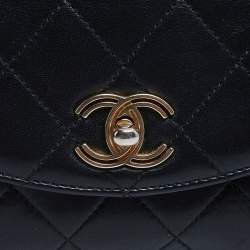 Pre Owned Chanel Black Quilted Lambskin Leather Trendy CC Flap Top Handle Bag