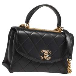 Pre Owned Chanel Black Quilted Lambskin Leather Trendy CC Flap Top Handle Bag