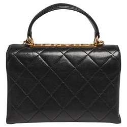 Pre Owned Chanel Black Quilted Lambskin Leather Trendy CC Flap Top Handle Bag