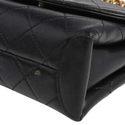 Pre Owned Chanel Black Quilted Lambskin Leather Trendy CC Flap Top Handle Bag