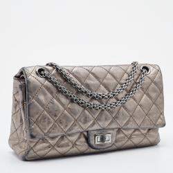 Pre Owned Chanel Metallic Grey Quilted Leather Reissue 2.55 Classic 226 Flap Bag