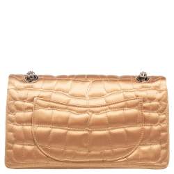 Pre Owned Chanel Gold Croc Embroidered Satin Reissue 225 Flap Bag