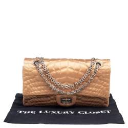 Pre Owned Chanel Gold Croc Embroidered Satin Reissue 225 Flap Bag