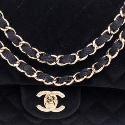 Pre Owned Chanel Black Quilted Velvet Medium Classic Double Flap Bag