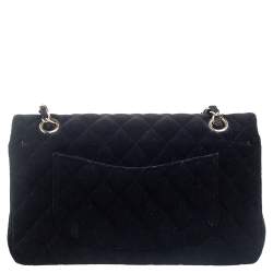 Pre Owned Chanel Black Quilted Velvet Medium Classic Double Flap Bag