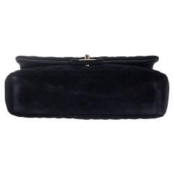 Pre Owned Chanel Black Quilted Velvet Medium Classic Double Flap Bag