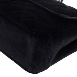 Pre Owned Chanel Black Quilted Velvet Medium Classic Double Flap Bag