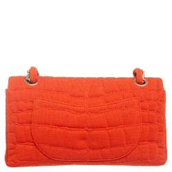 Pre Owned Chanel Orange Croc Quilted Jersey Reissue 225 Flap Bag