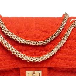 Pre Owned Chanel Orange Croc Quilted Jersey Reissue 225 Flap Bag