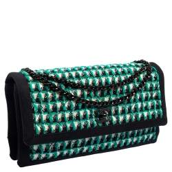 Pre Owned Chanel Multicolor Quilted Tweed and Fabric Trim Accordion Flap Shoulder Bag