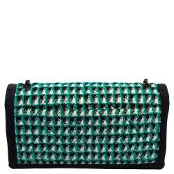 Pre Owned Chanel Multicolor Quilted Tweed and Fabric Trim Accordion Flap Shoulder Bag