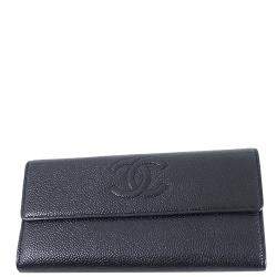 Chanel Black Caviar Leather Quilted Compact Heart Space CC Wallet