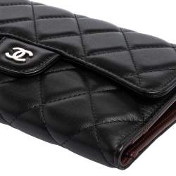 Pre Owned Chanel Black Quilted Leather Classic Flap Continental Wallet