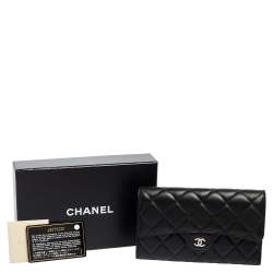 Pre Owned Chanel Black Quilted Leather Classic Flap Continental Wallet