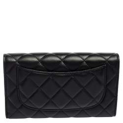 Pre Owned Chanel Black Quilted Leather Classic Flap Continental Wallet