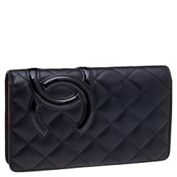 Pre Owned Chanel Black Quilted Leather and Patent Leather Cambon Ligne Yen Long Wallet