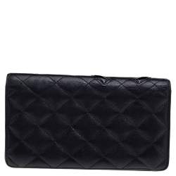 Pre Owned Chanel Black Quilted Leather and Patent Leather Cambon Ligne Yen Long Wallet