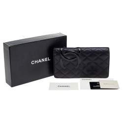 Pre Owned Chanel Black Quilted Leather and Patent Leather Cambon Ligne Yen Long Wallet