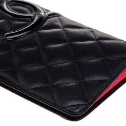 Pre Owned Chanel Black Quilted Leather and Patent Leather Cambon Ligne Yen Long Wallet