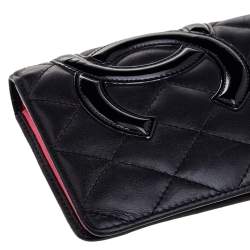 Pre Owned Chanel Black Quilted Leather and Patent Leather Cambon Ligne Yen Long Wallet