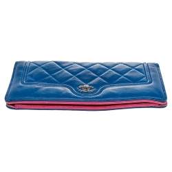 Pre Owned Chanel Blue Quilted Leather Futuristic Long Wallet