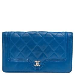 Pre Owned Chanel Blue Quilted Leather Futuristic Long Wallet