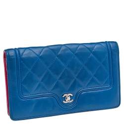 Pre Owned Chanel Blue Quilted Leather Futuristic Long Wallet