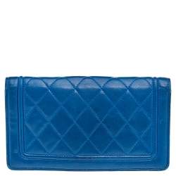 Pre Owned Chanel Blue Quilted Leather Futuristic Long Wallet