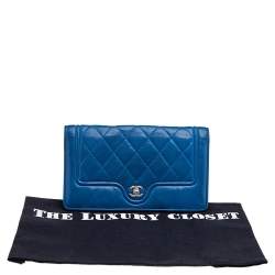 Pre Owned Chanel Blue Quilted Leather Futuristic Long Wallet