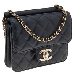 Pre Owned Chanel Black Quilted Leather Classic Square Mini Flap Bag