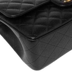 Chanel Black Quilted Caviar Leather Jumbo Classic Double Flap Bag