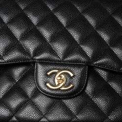 Chanel Black Quilted Caviar Leather Jumbo Classic Double Flap Bag