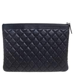 مملوكة مسبقًا Chanel Black Quilted Caviar Leather Boy Large O-Case Zip Pouch