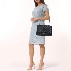 Pre Owned  Chanel Black Quilted Caviar Leather Maxi Classic Double Flap Bag 