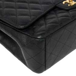 Pre Owned  Chanel Black Quilted Caviar Leather Maxi Classic Double Flap Bag 