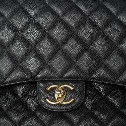 Pre Owned  Chanel Black Quilted Caviar Leather Maxi Classic Double Flap Bag 