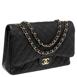Pre Owned  Chanel Black Quilted Caviar Leather Maxi Classic Double Flap Bag 