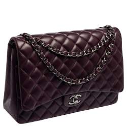 مملوكة مسبقًا Chanel Dark Purple Quilted Lambskin Leather Maxi Classic Double Flap Bag
