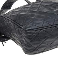 مملوكة مسبقًا حقيبة كاميرا شانيل فينتدج جلد مبطن أسود بشراشيب