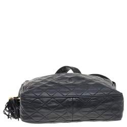 مملوكة مسبقًا حقيبة كاميرا شانيل فينتدج جلد مبطن أسود بشراشيب