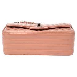 Pre Owned Chanel Pink Chevron Patent Leather New Mini Classic Flap Bag